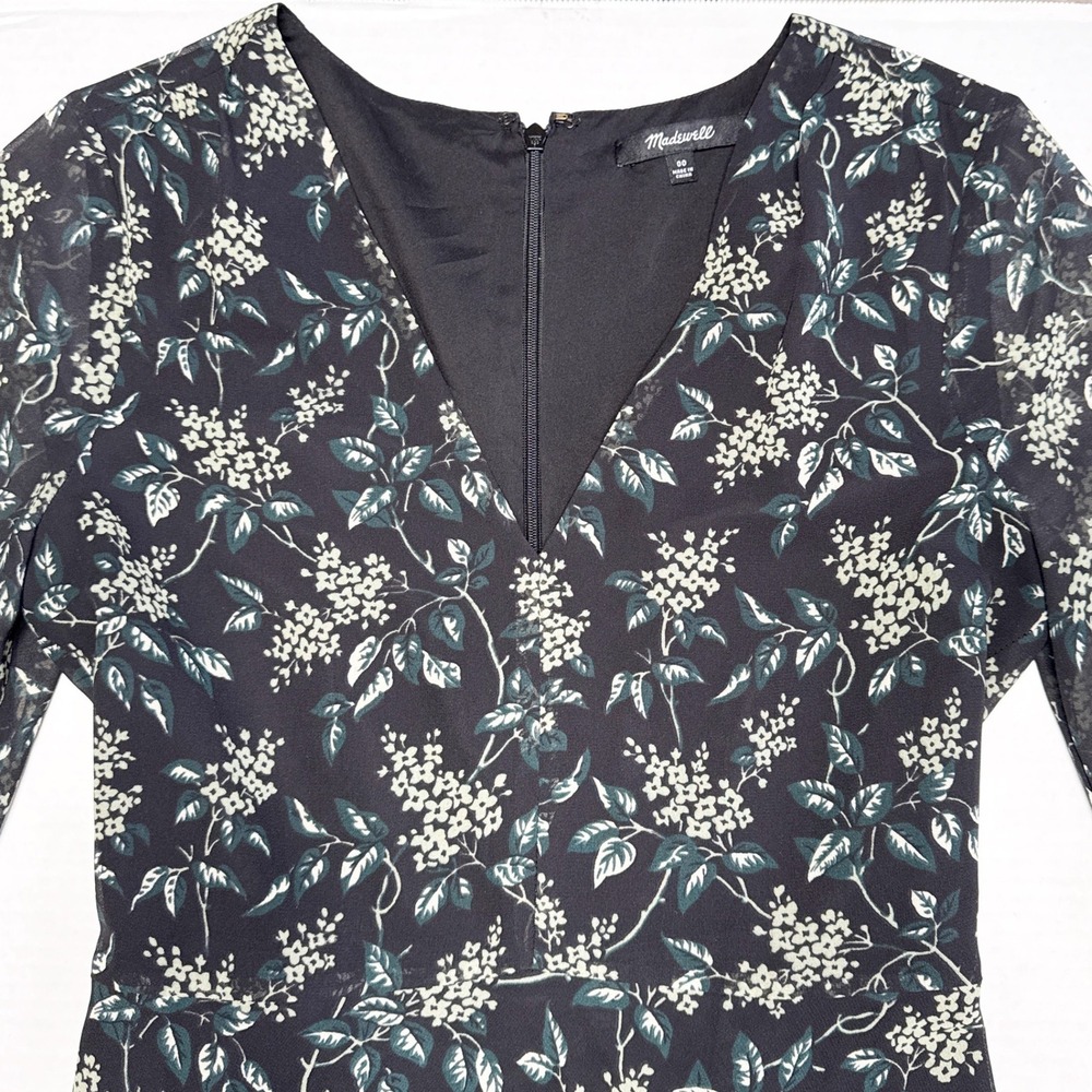 Madewell Marguerite Dress Floral Long‎ Sleeve Mini Womens Size 00 Black Green - Picture 5 of 8